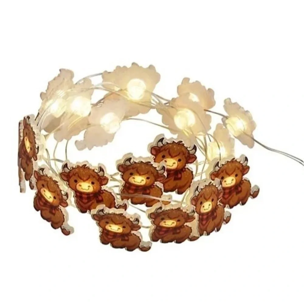 Highland Cow Bull LED String Lights With Timer 20 Ct‎ Warm White Bulbs Indoor